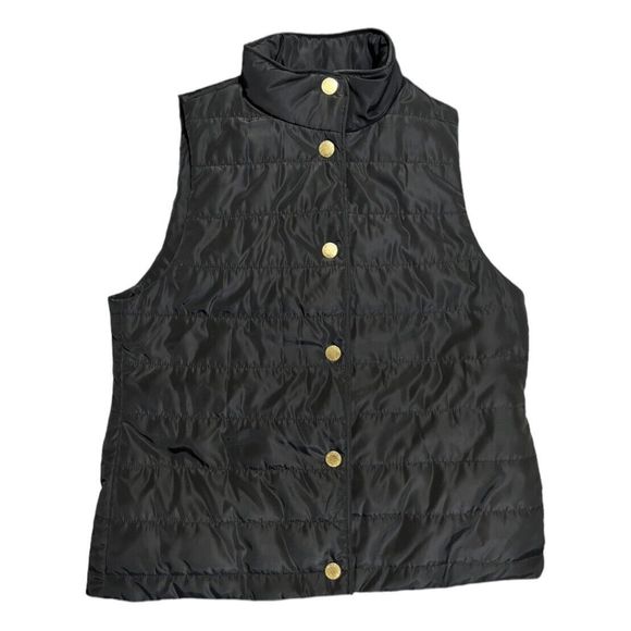 Michael Kors Women’s Black Puffer Nylon Vest Size Small- Gold Buttons - Picture 1 of 8